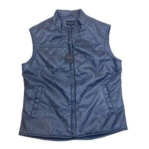 Pronto Uomo Mens Black Faux Leather Quilted Vest With Pockets Sz L - New